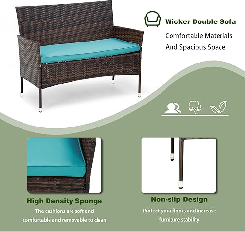 Miniatura 5 de PayLessHere Juego de muebles de exterior, 4 piezas, juego de muebles modulares de patio, juego de conversación resistente al agua con 3 sillas de