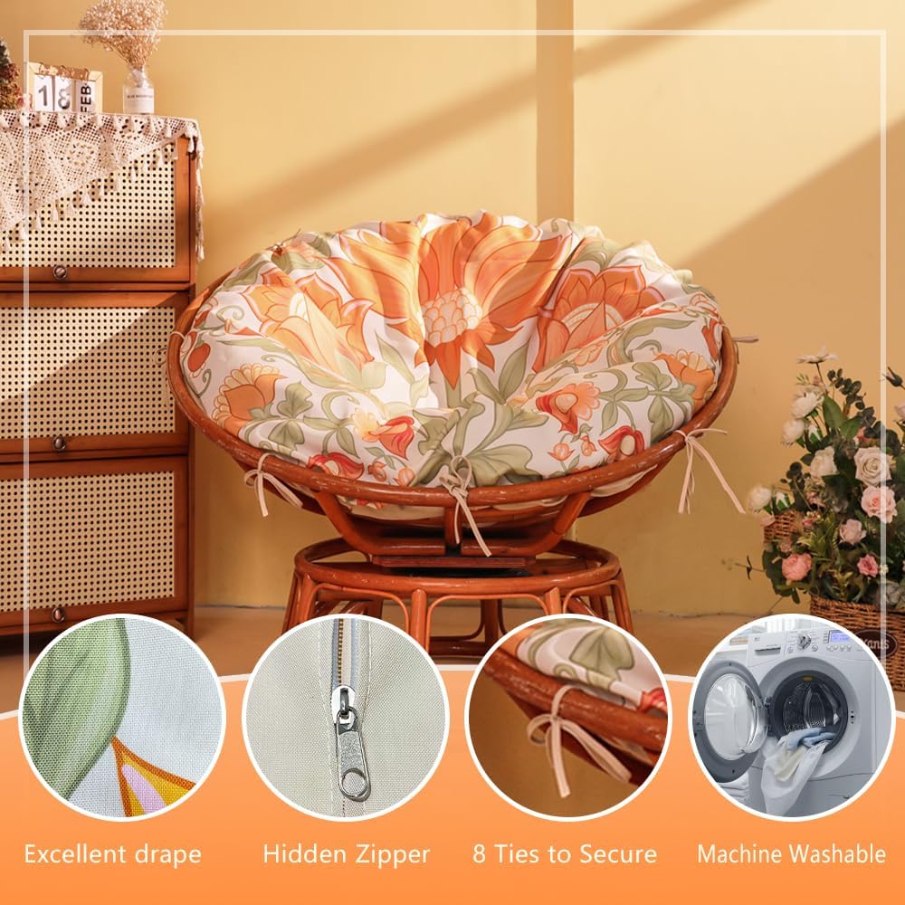 Papasan Cushion Cover Only, Water Resistant Papasan Chair Cushion Cover for Outdoor lndoor,Skin-Friendly Soft Machine Washable Unfading Zippered Cover (Sunflower Pattern, 55in)