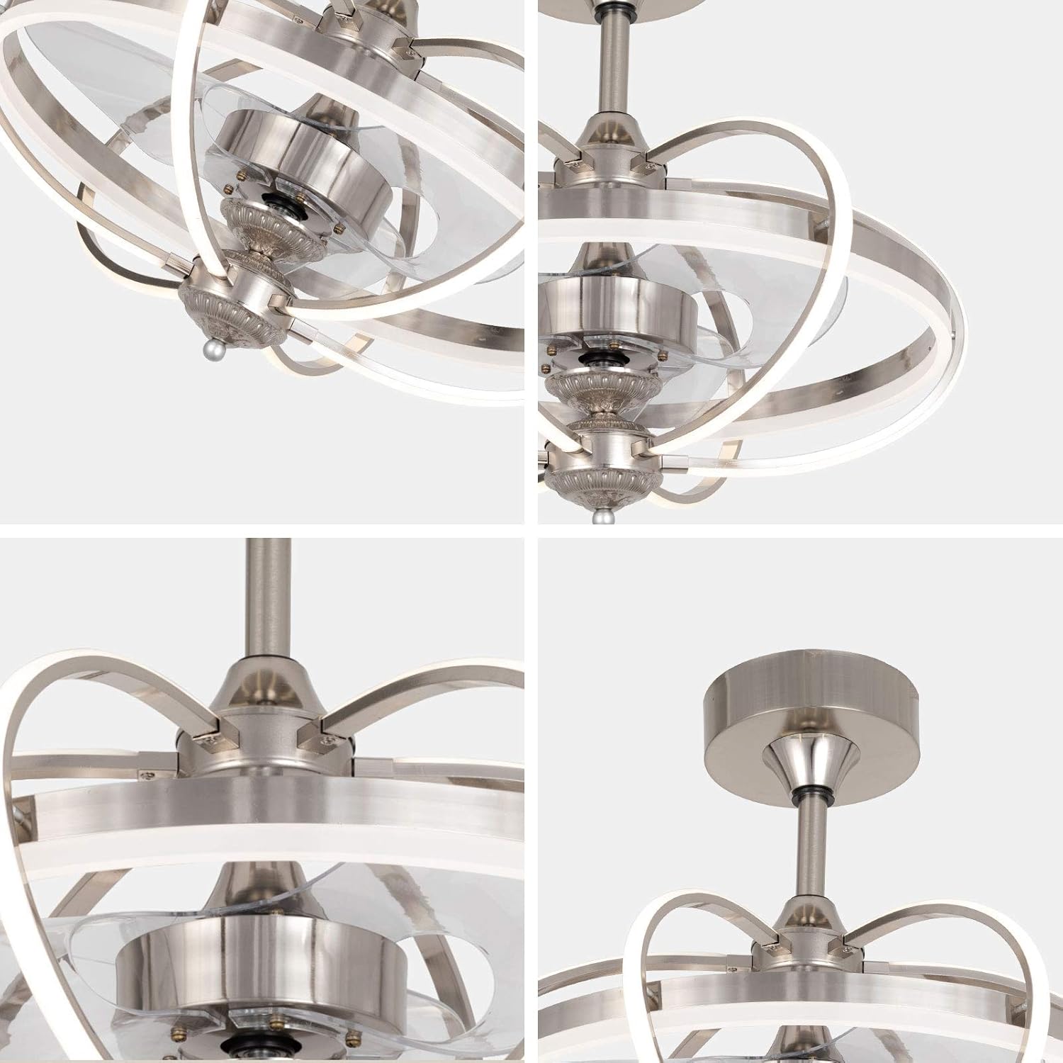 Gdrasuya10 23 inch Lighting Modern Ceiling Fan Light with Remote Control LED Acrylic Hanging Lamp Dimmable Lighting Adjustable Speed for Bedrooms Living Room (Sand Nickel)