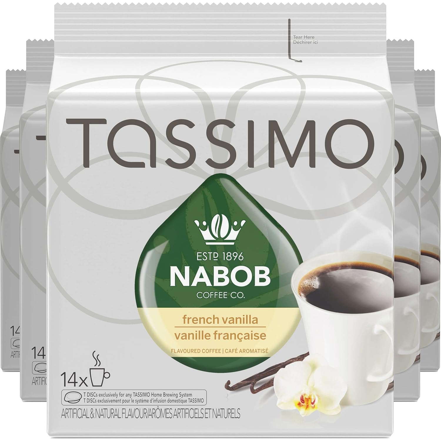 Tassimo Nabob Coffee French Vanilla, 70 T-Discs (5 Boxes of 14 T-Discs) {Imported from Canada}