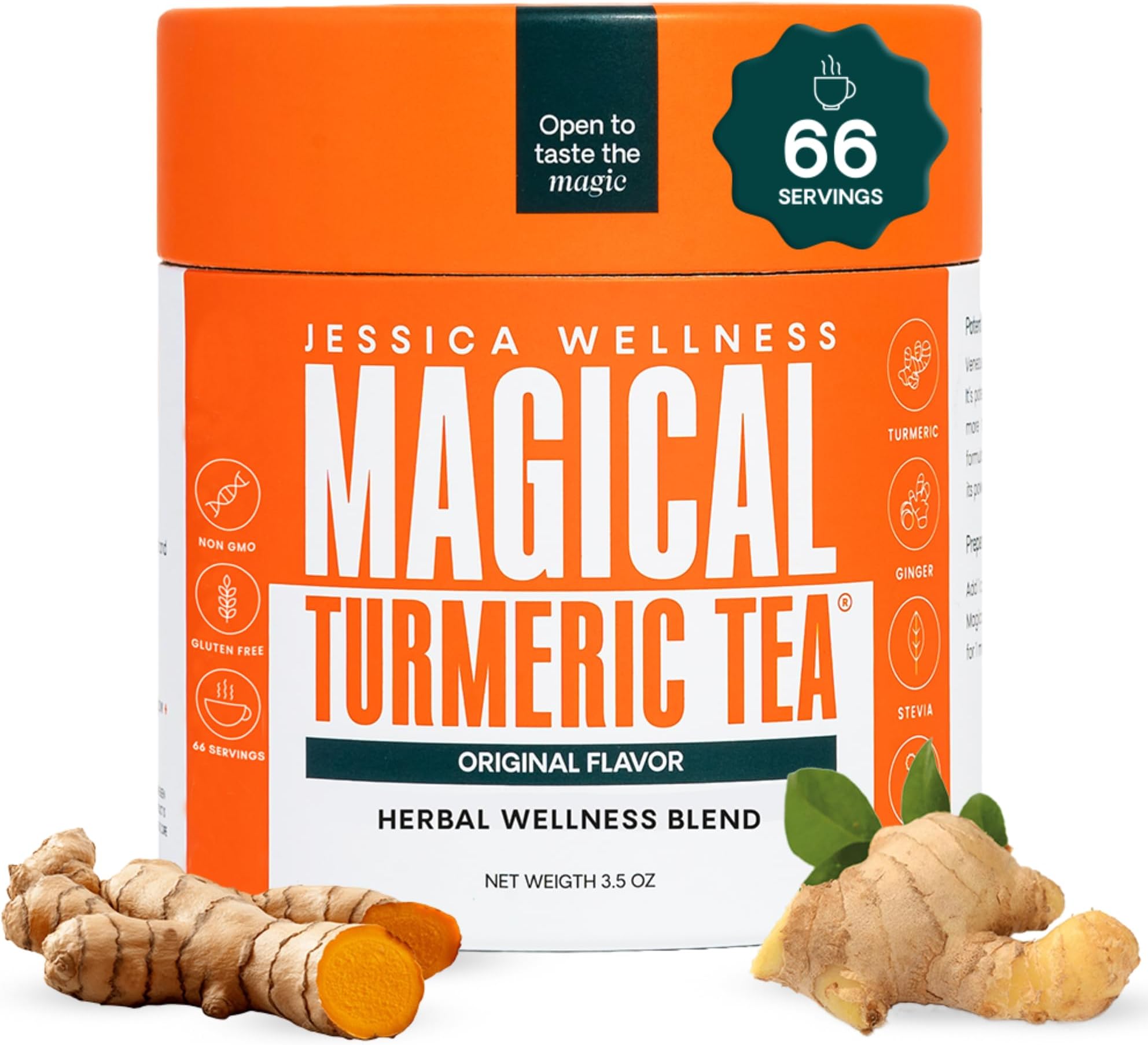 Magical Turmeric Ginger Tea, Black Pepper and Stevia | Ginger Turmeric Tea Organic Blend | 3.5 oz (Original Flavor)