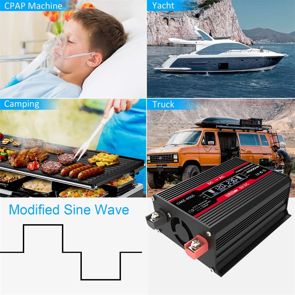 Czysty falownik sinusowy 300 Watt Inverter DC 12V do AC 110V/220V z wyświetlaczem LCD (Color : 220V)