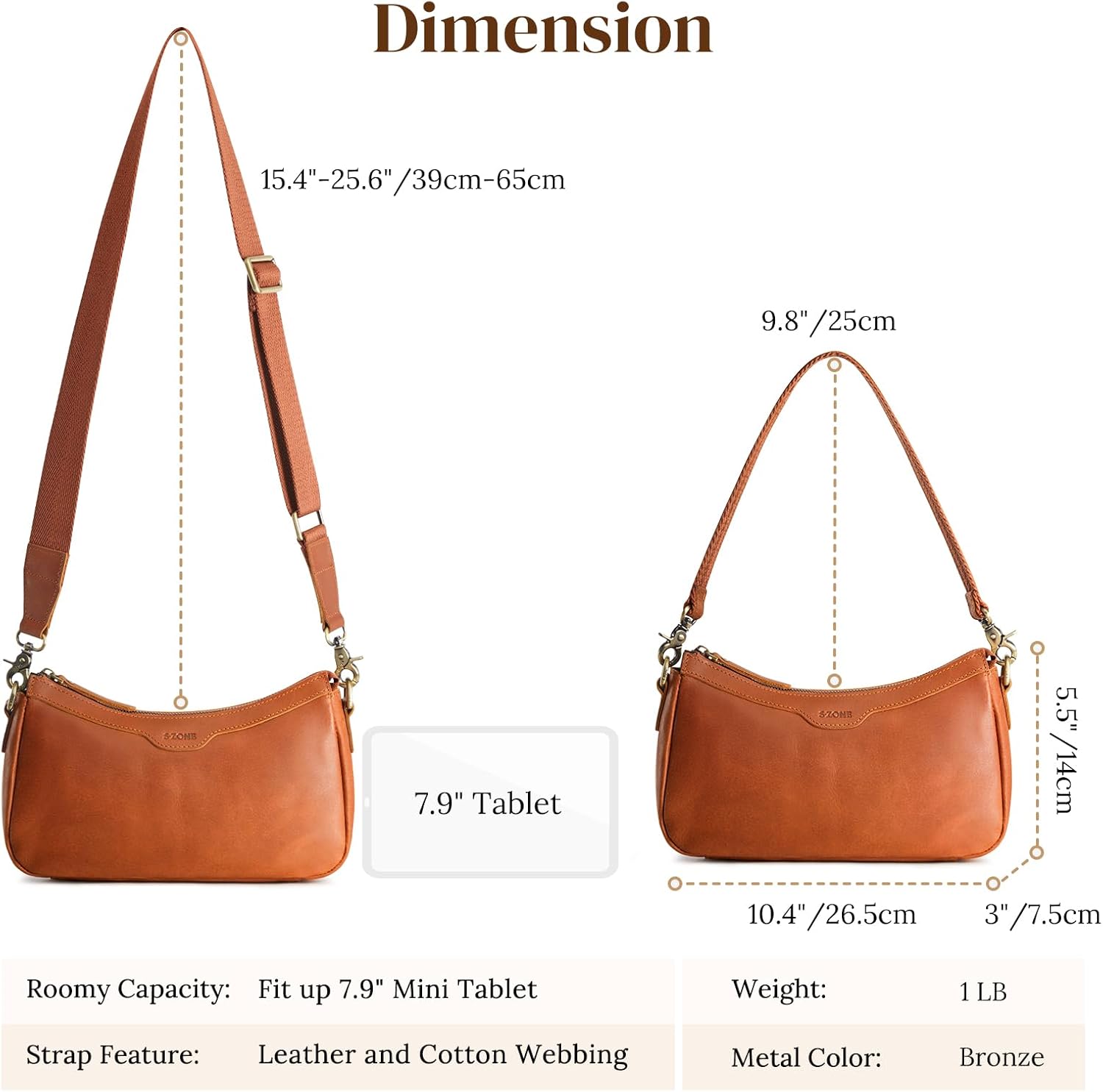 S-ZONE Leather Shoulder Bag for Women Small Crossbody Bags Hobo Purses with 2 Straps - Image 4