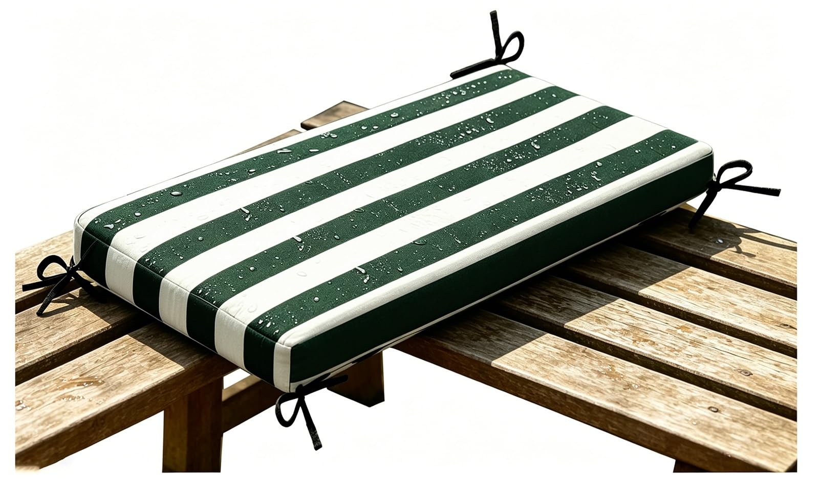 12 20 31 46 Inch Bench Cushion Indoor Outdoor Striped 80% Waterproof with Non-Slip Bottom, Bench Cushion 5cm/1.9" Thick, Settee Couch Pads with Zipper, with Ties(Dark Green White,180x55 cm 71x22 in)
