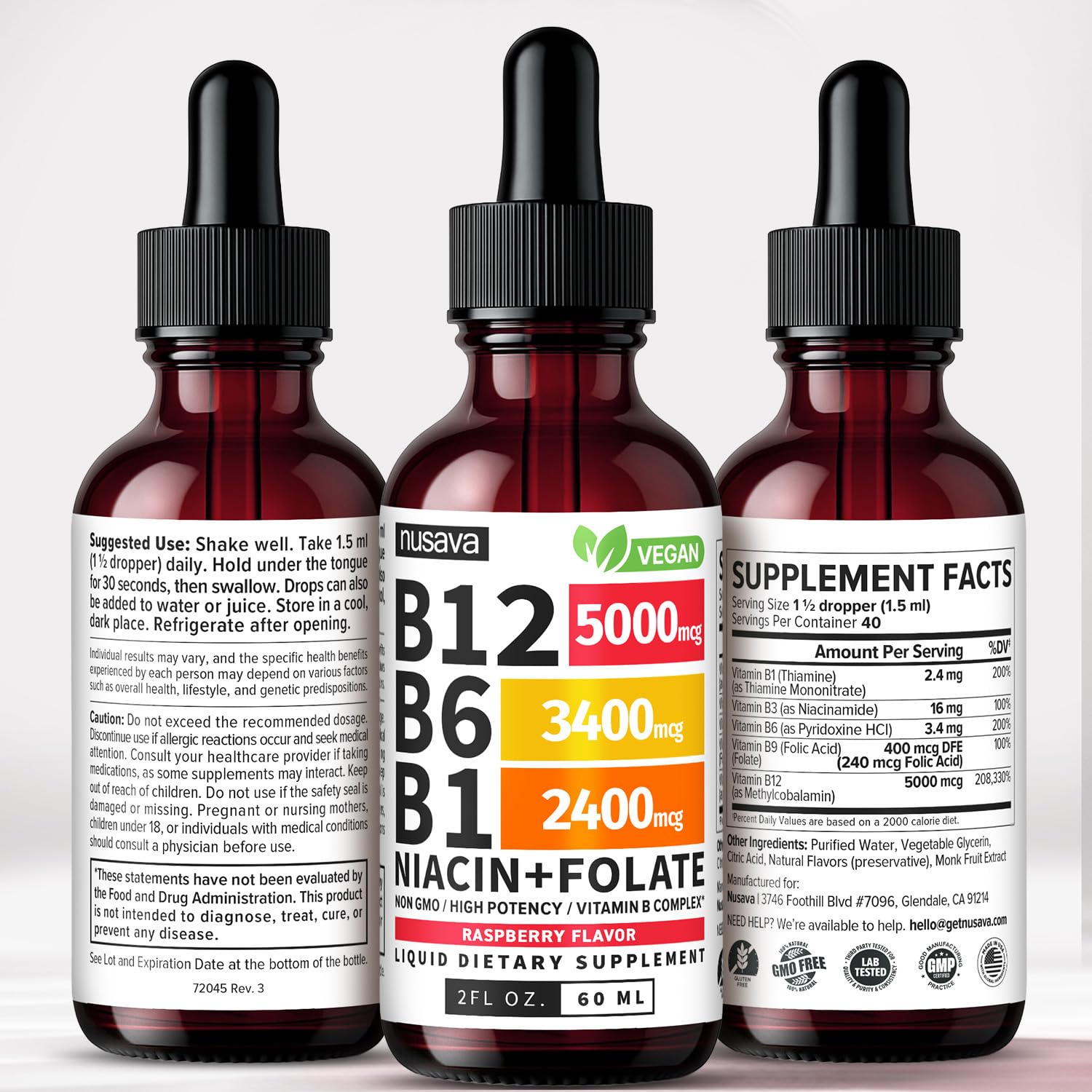 NUSAVA Vitamin B12 5000mcg with B6 & B1 Liquid Drops, Raspberry, Pack of 2 — Amazon image 8
