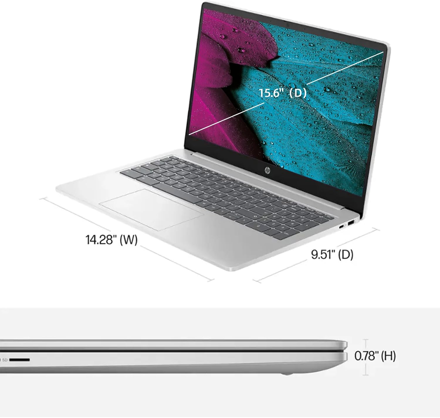 HP 15.6" Chromebook Laptop, Quad-Core Intel Celeron Processor N200(> N4500) 8GB RAM, 192GB eMMC Storage(64GB eMMC+128GB SD Card), Wi-Fi6, Bluetooth, Chrome OS, Long Battery Life, Natural Silver