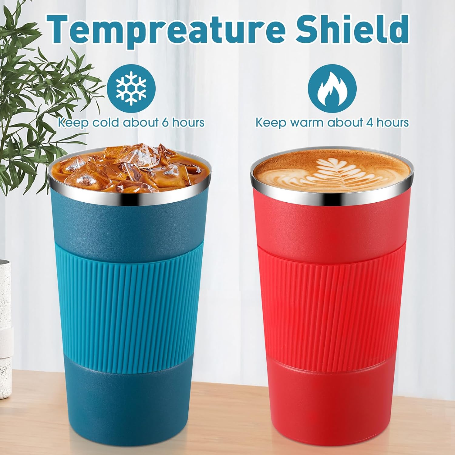 Sabary 4 Pack 16 oz Bulk Travel Coffee Mug with Lid Reusable Vacuum Insulated Coffee Tumbler Double Wall Thermal Stainless Steel Camping Tea Cup for Christmas Winter Drinks Employee Gift(Multicolor) - Image 5