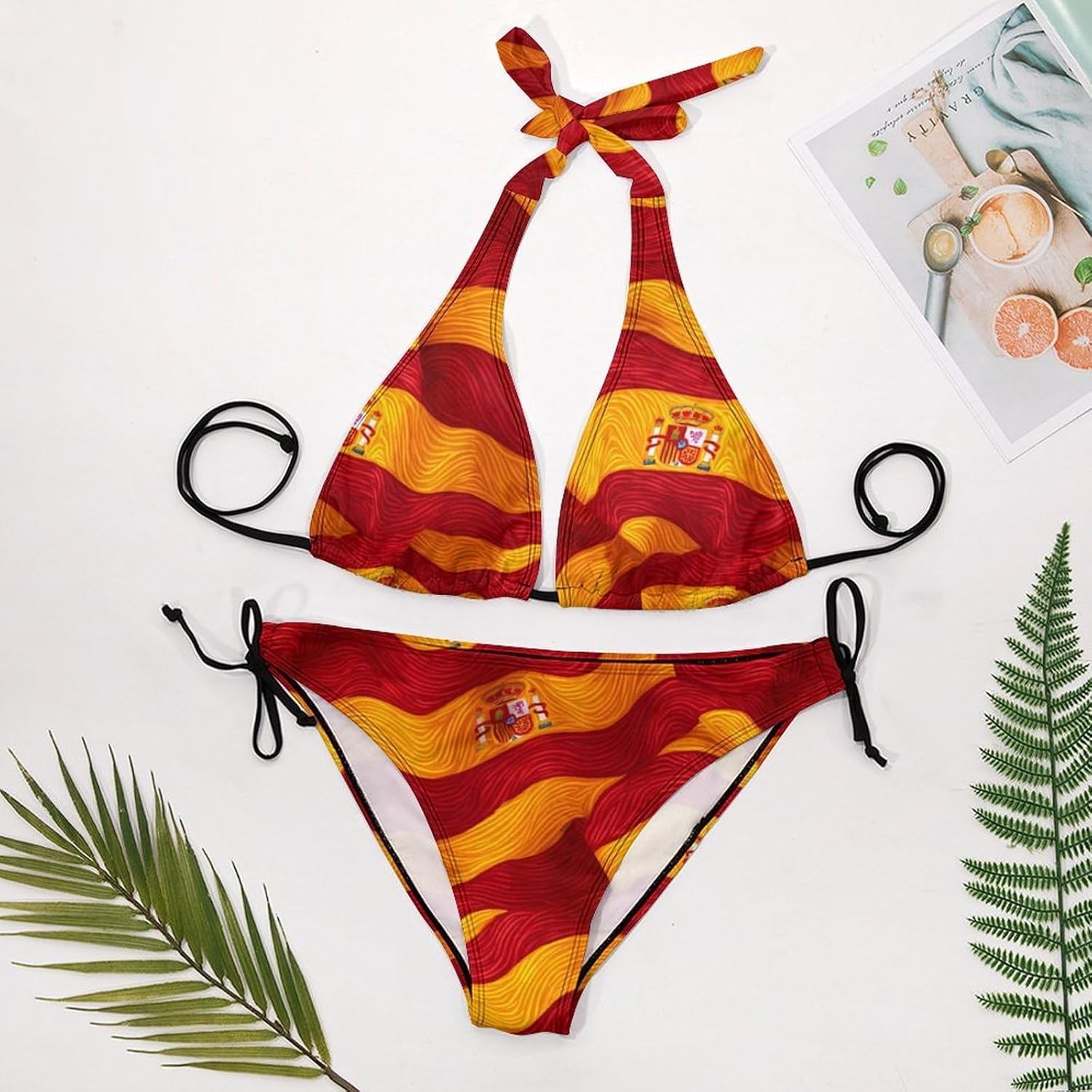 Waving Spain Flag Novelty Women's 2 Piece String Bikini Set Swimsuits Bathing Suit Swimwear