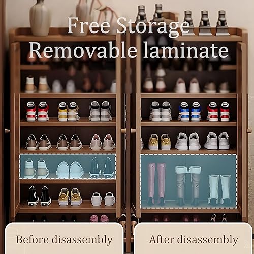 Miniatura 7 de Armario de almacenamiento de zapatos de 8 niveles con puertas, zapatero de bambú, zapatero independiente para 36-40 pares, armario organizador de