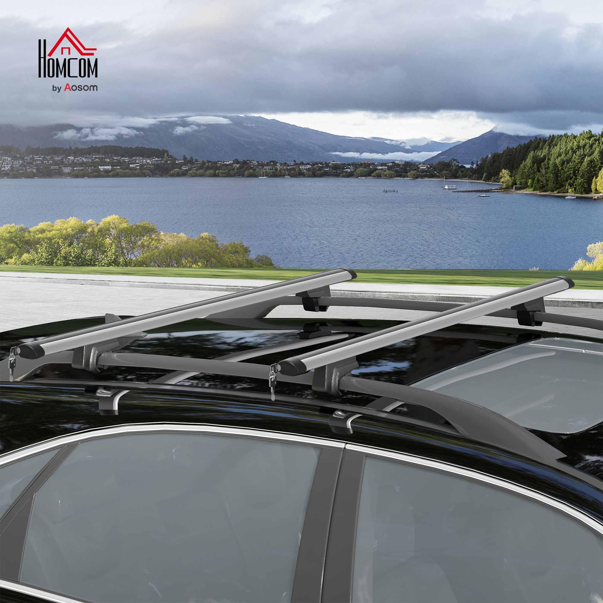 HOMCOM Barres de Toit de Voiture 2 Clés 123,5 x 5,5 x 7 cm Argenté et Noir | Transversales, Porte-Bagage Verrouillables, Alliage d'Aluminium
