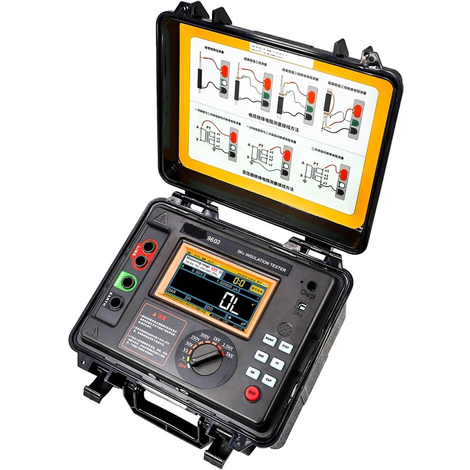 Miernik rezystancji, 9600 wysokonapięciowy tester rezystancji izolacji 10KV 10TΩ wysokiej dokładności akumulator litowy wielokrotnego ładowania miernik rezystancji uziemienia(9600)