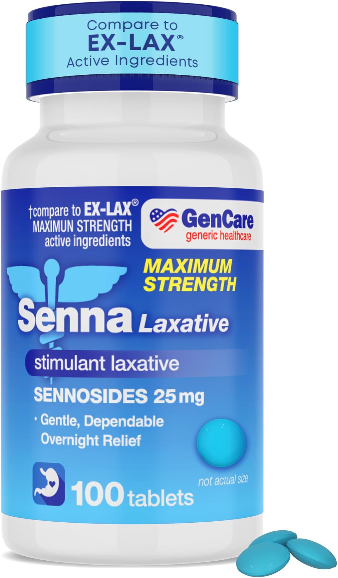 Maximum Strength Senna Laxative 25mg (100 Tablets) - Gentle Constipation Relief Sennosides USP Stimulant Laxatives Digestion Pills - Natural Overnight Relief while You Sleep - Generic Ex Lax