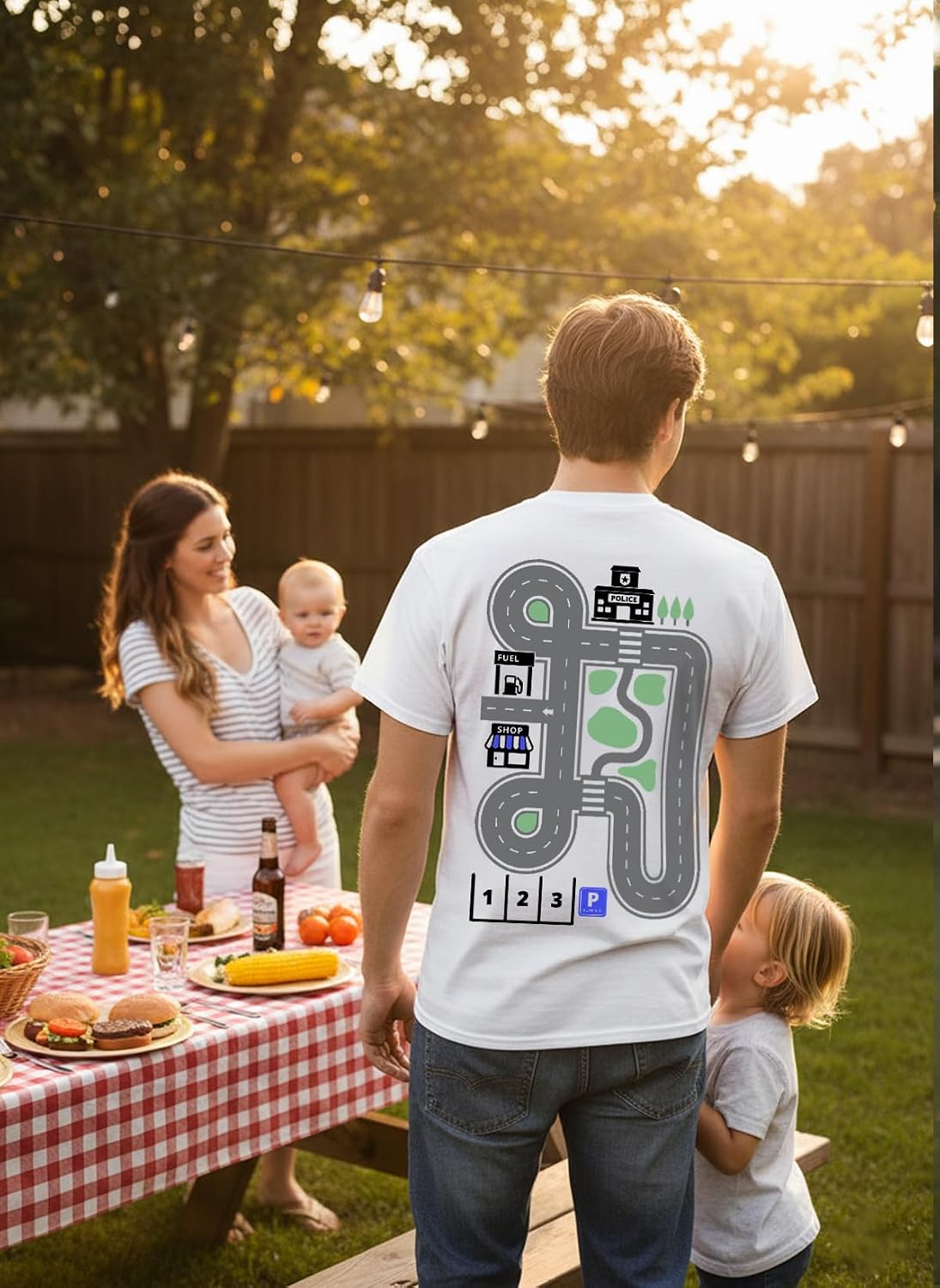 Tstars Playmat Car Track Shirt for Dad Gifts for Dads Fathers Day Play Cars Roads on Back Mens T-Shirt image 2