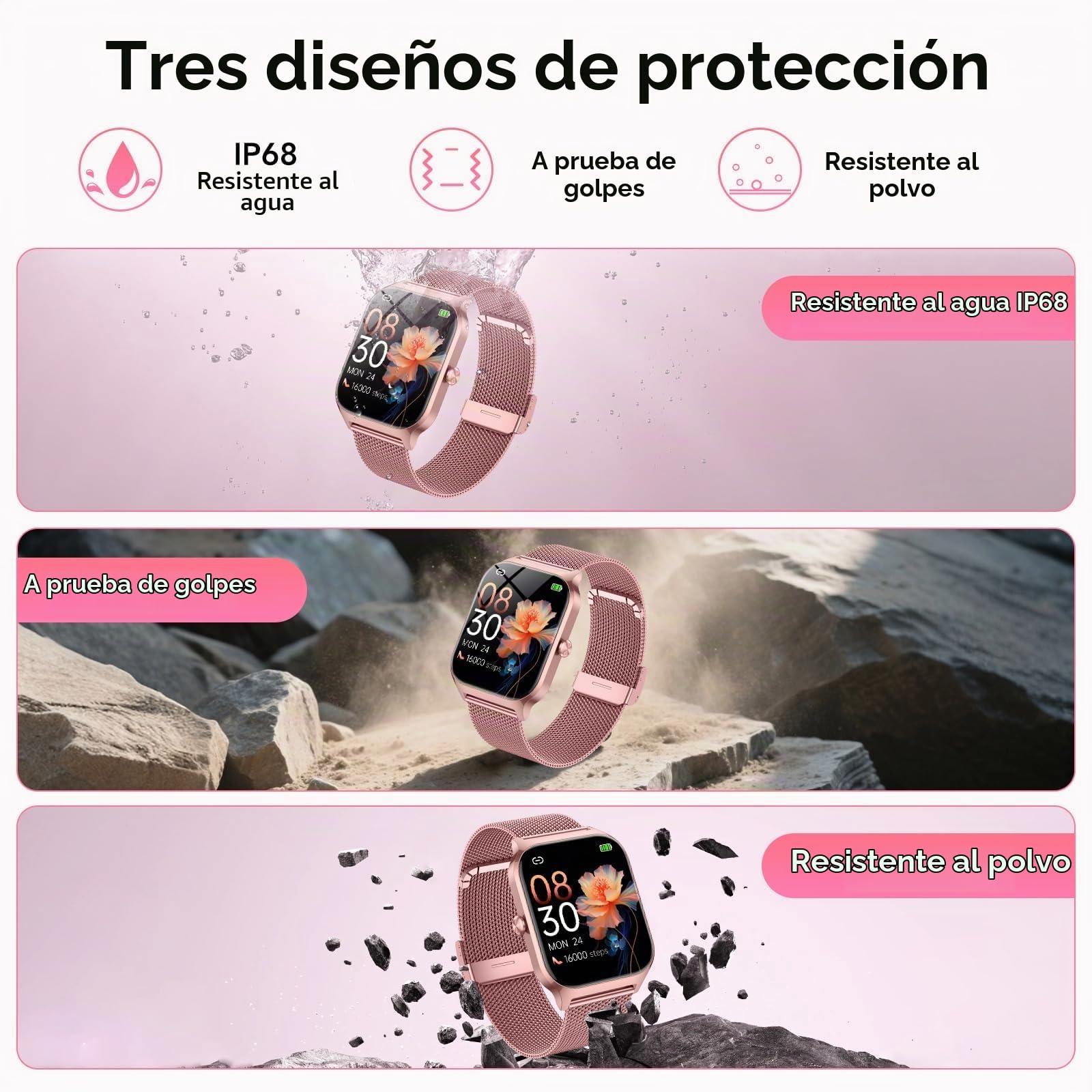 CASCHO Reloj Inteligente Mujer,1.85" HD Smartwatch con Llamadas,120+ Modos Deportes, Monitor Cardiaco y Sueño, Resistente Agua IP68, Whatsapp Llamadas Bluetooth, Regalo Mujer, Android/iOS