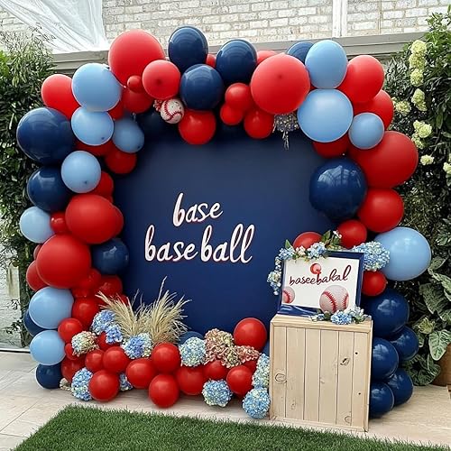 Miniatura 6 de Guirnalda de globos azul marino y rojo de doble relleno, globo azul macarrón rojo real, kit de arco de globos de látex rojo de alta calidad para