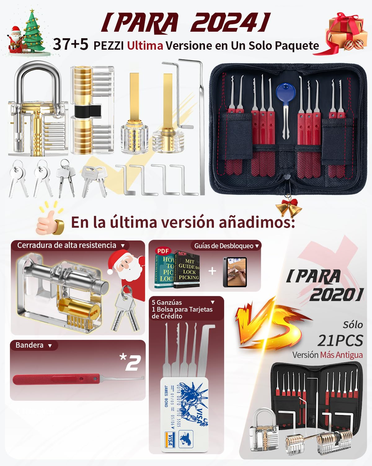 Eventronic Juego de Ganzúas 37+5 Piezas, [2025 Edición Pioneer & Nueva Experiencia Lockpick] Ganzua de Cerrajería con 5 Cerraduras Transparentes, Lockpicking Set para Principiantes y Cerrajeros