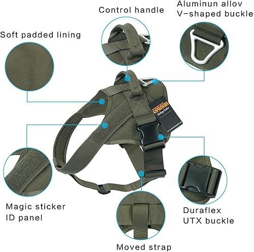 Miniatura 2 de EXCELLENT ELITE SPANKER Arnés táctico para perro, arnés de patrulla, chaleco militar para perro, chaleco de trabajo para perros con asa (verde