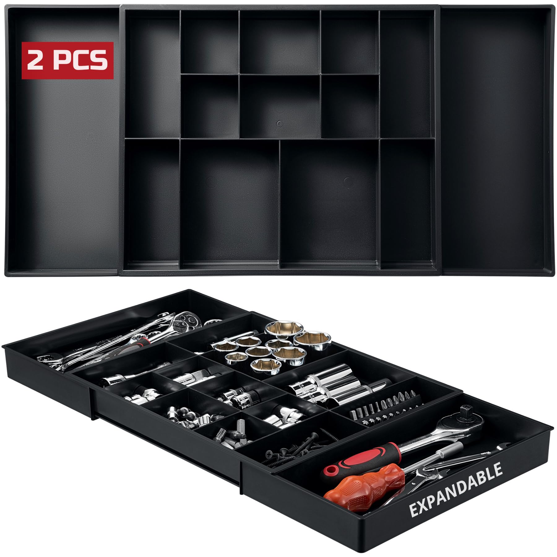 ONREVA black expandable low profile tool box organizer trays