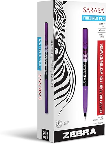 Miniatura 2 de Zebra Sarasa Fineliner Pen 0.031in, morado, 12 unidades