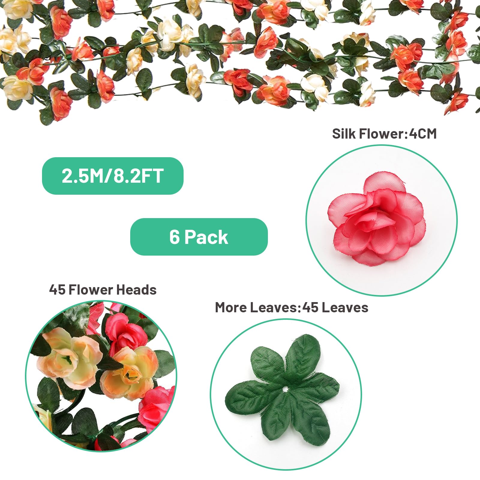 2M finta ghirlanda di Rose seta artificiale fiori bianchi vi appese floreale Plante matrimonio fiore String Party Garden Decor Mariage  15