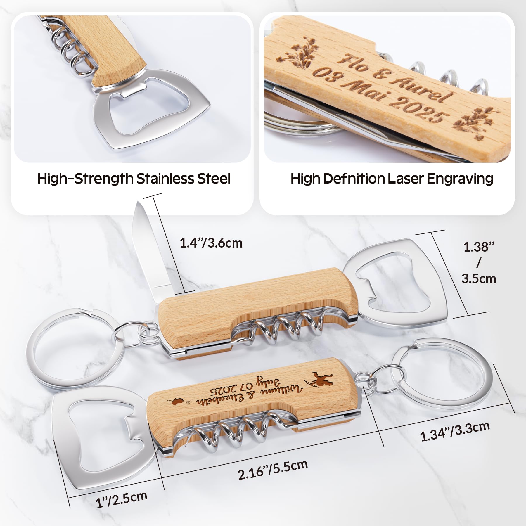 AMJKEJI 10 Apribottiglie Con Manico In Legno - Acciaio Inox, Ideali Per Birra, Regalo Personalizzabile Per Papà
