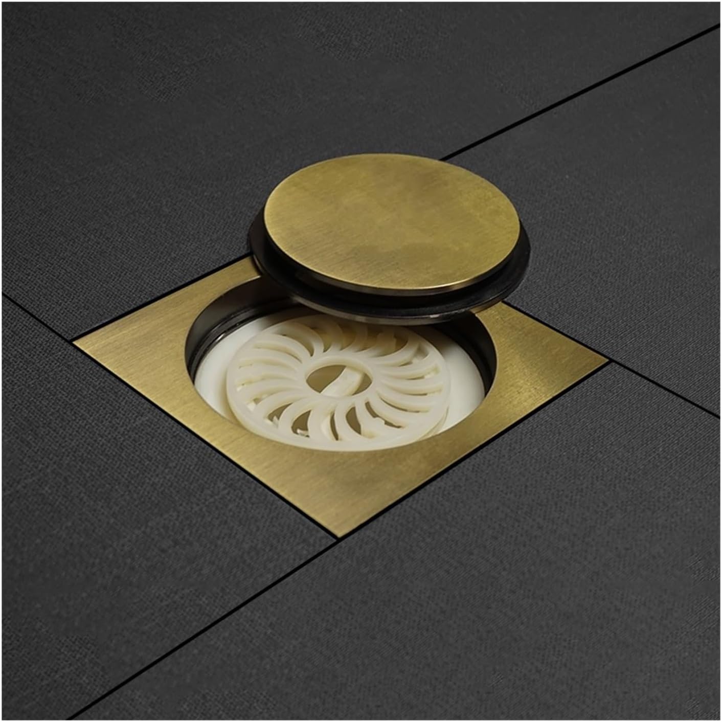 10 * 10CM, Large Drainage Black, Floor Drain Brass Bath Square Kitchen Toilet Shower Room Cover(Black Brass Core)