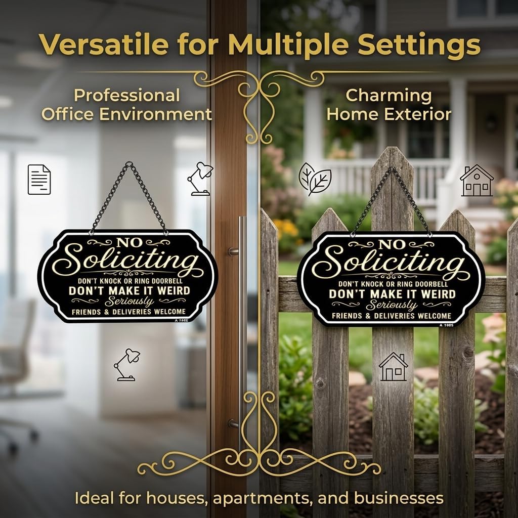No Soliciting Sign for Front Door, Don't Knock or Ring Doorbell 10x5 Inch