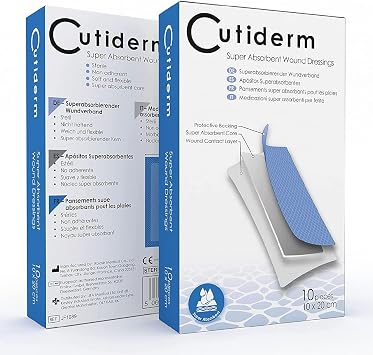 Cutiderm Sterile Low Adherent Super Absorbent Wound Dressings 10cm x 20cm Pack of 10 - Designed for Highly exuding Wounds