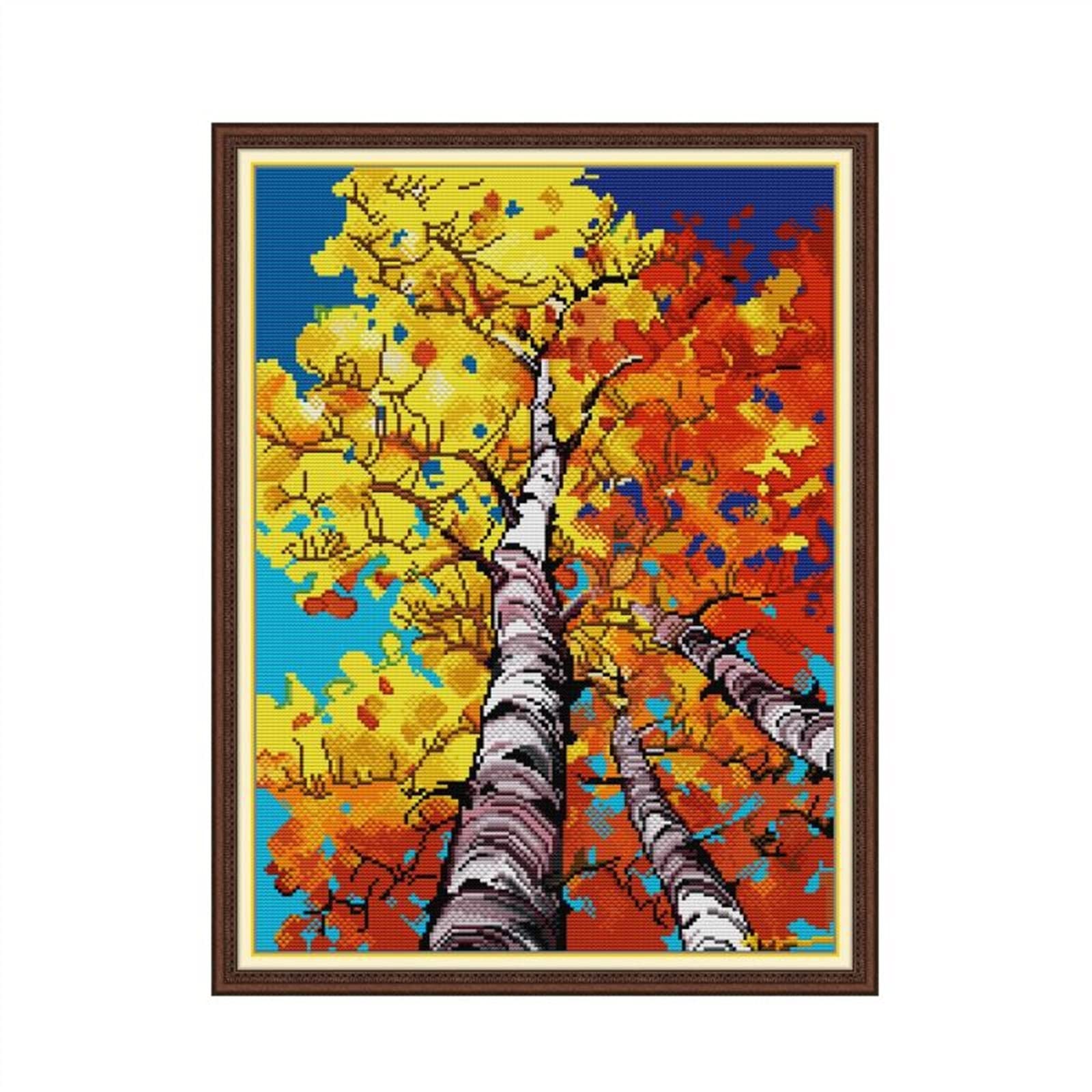 Point de croix forêt bouleaux automne kit broderie toile 11ct couture