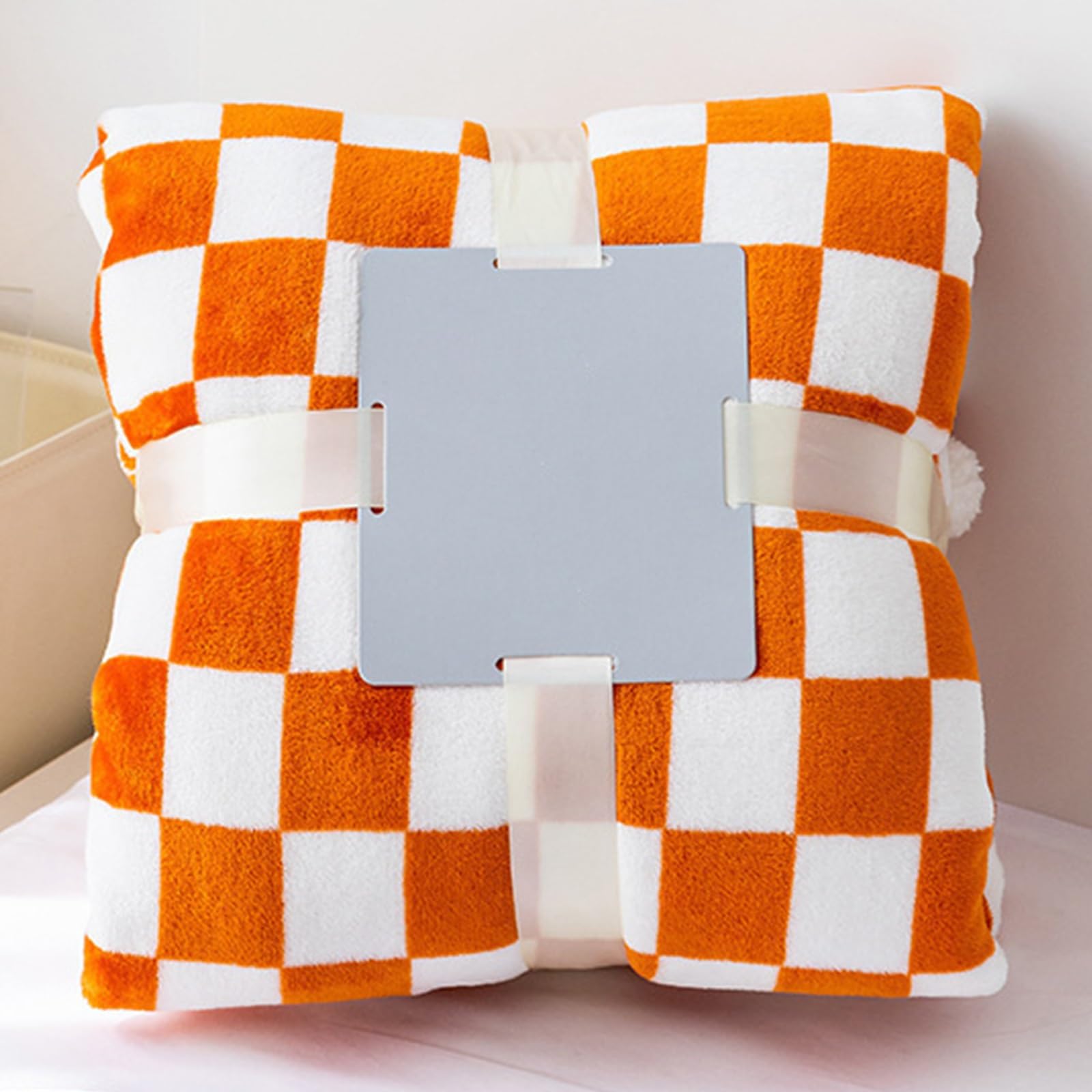 Couverture en flanelle orange douce plaid damier toutes saisons taille baby