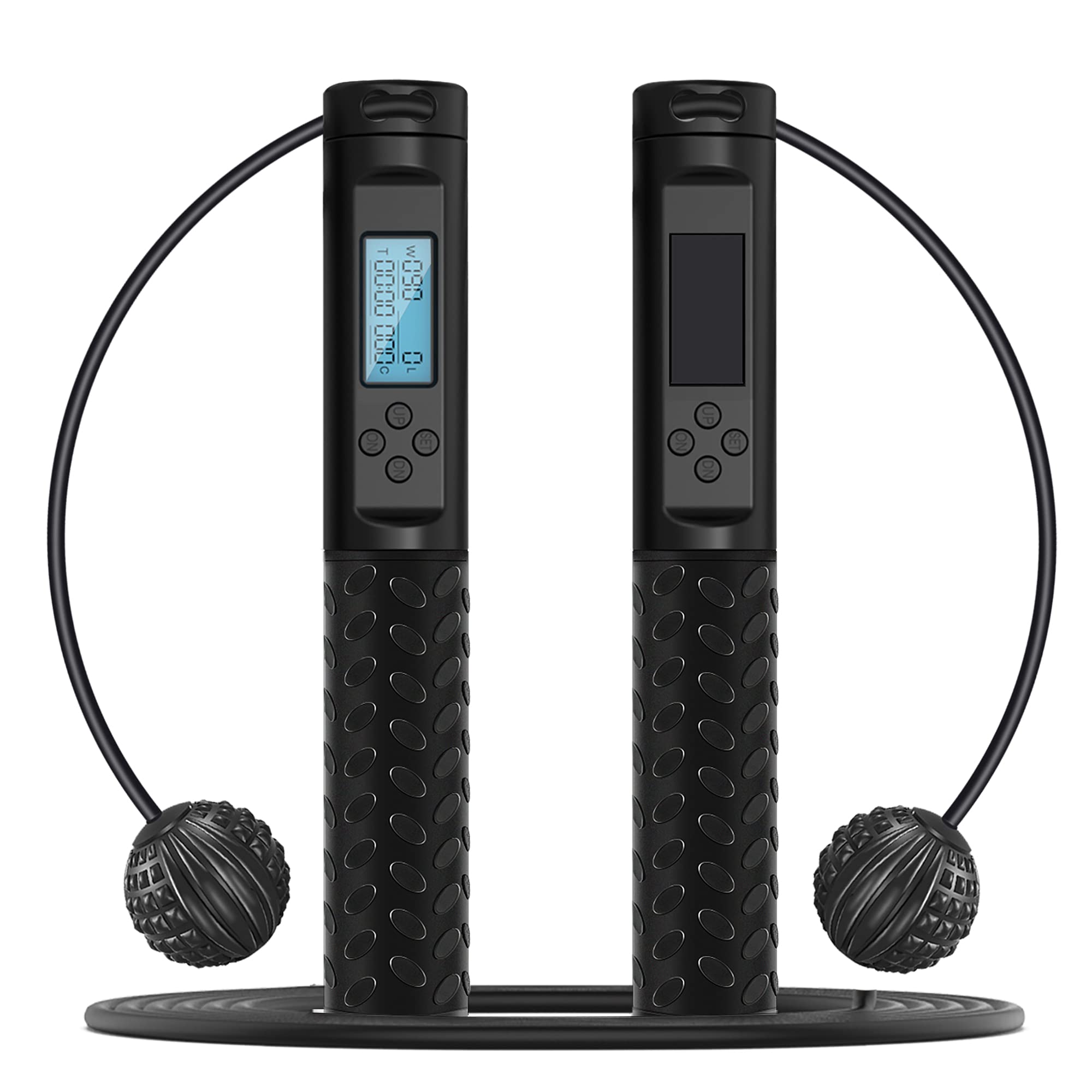 Jump Rope, Skipping Rope with Calorie Counter, Weighted Jump Ropes Adjustable Length, Speed Cross Jumping Rope with Cordless Ball for Women Men Kids Workout Fitness Gym Training