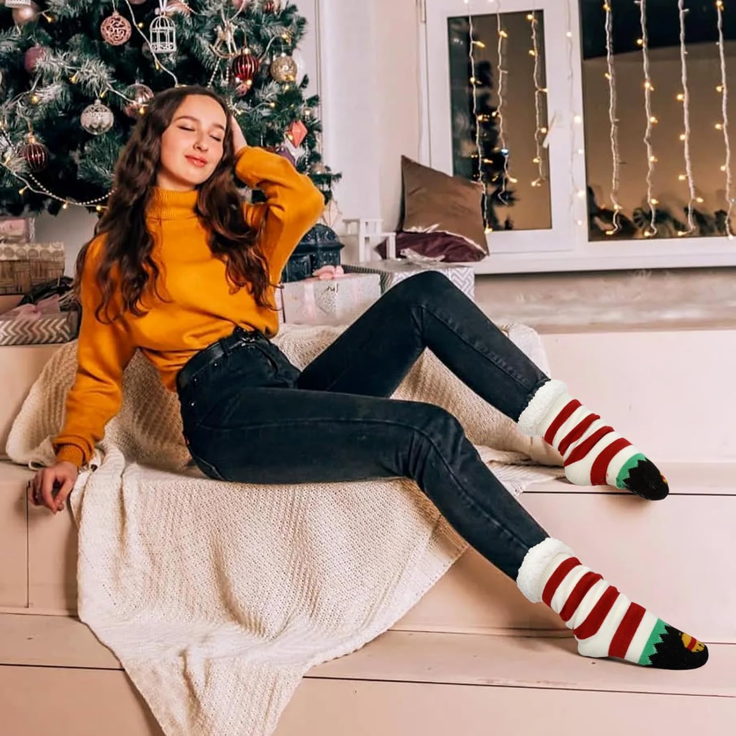 Junely Slipper Socks for Women with Grippers Non Slip Fuzzy Grip Winter Warm Cozy Thick Comfy Soft Fleece Cabin Socks - Image 2