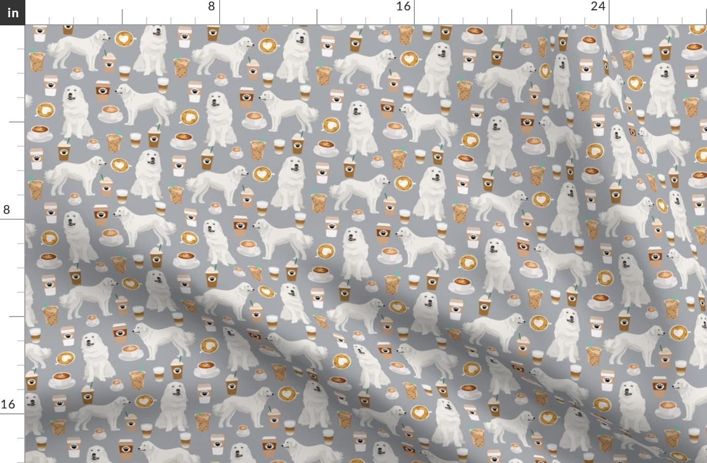Spoonflower Fabric - Great Pyrenees Dogs Cute Coffees Best Coffee Latte Printed on Organic Cotton Sateen Fabric by The Yard - Sewing Quilting Apparel Home Decor