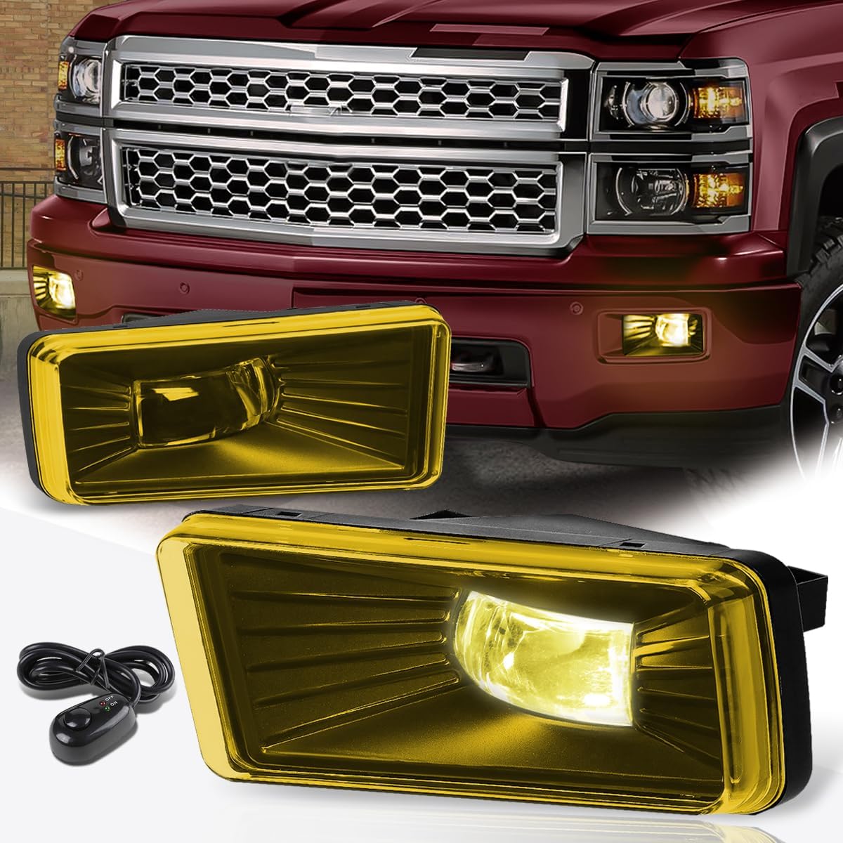 PM PERFORMOTOR Front Bumper High-Power LED Fog Lights Lamps w/Switch Compatible with Chevy Silverado 2500HD 07-14,Clear Lens