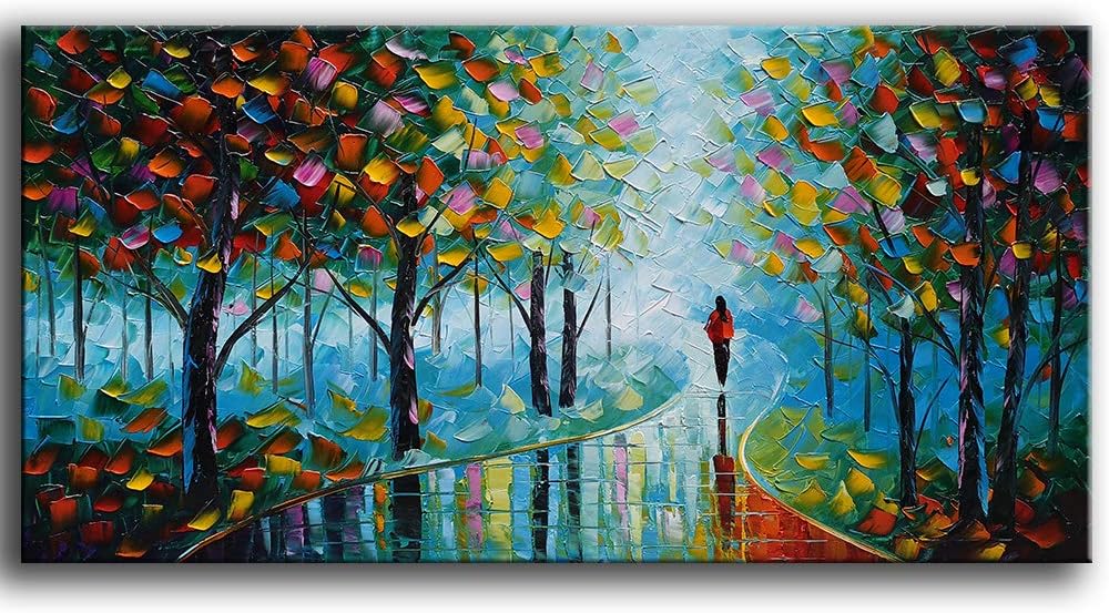 YaSheng Art -Contemporary Landscape Abstract Oil Painting On Canvas Textured Tree Painting Abstract Art Wall Paintings Handmade 3D painting Home Office Decorations Canvas Wall Art painting 24x48inch