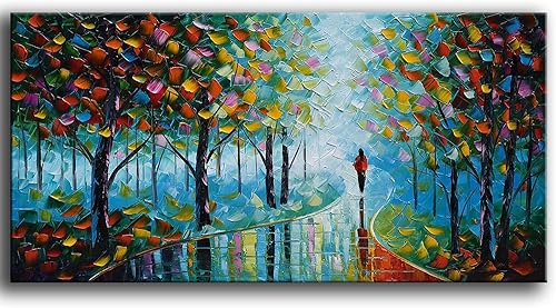 Miniatura 7 de YaSheng Art - Pintura al óleo de paisaje sobre lienzo con textura de árbol abstracto, contemporáneo, pinturas de pared, pintura hecha a mano,