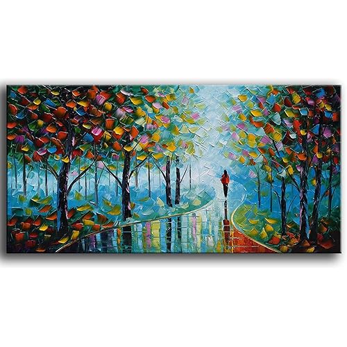 YaSheng Art -Contemporary Landscape Abstract Oil Painting On Canvas Textured Tree Painting Abstract Art Wall Paintings Handmade 3D painting Home Office Decorations Canvas Wall Art painting 24x48inch