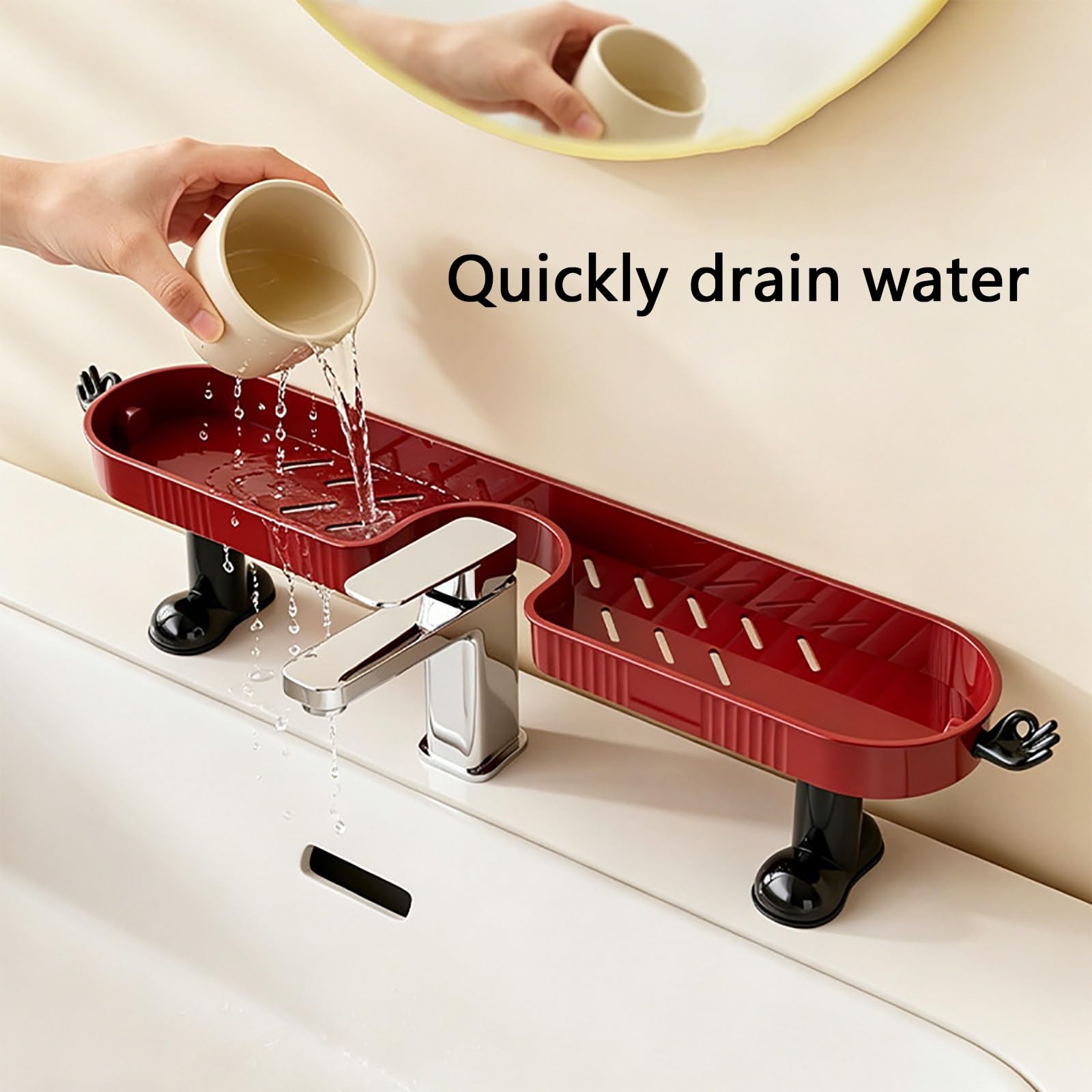 Waschbeckenablage Ohne Bohren, Bad Ablage Über Waschbecken, Durchlässiges und Atmungsaktives Design, Stabil und Belastbar, mit Seitlichen Haken(Yellow)