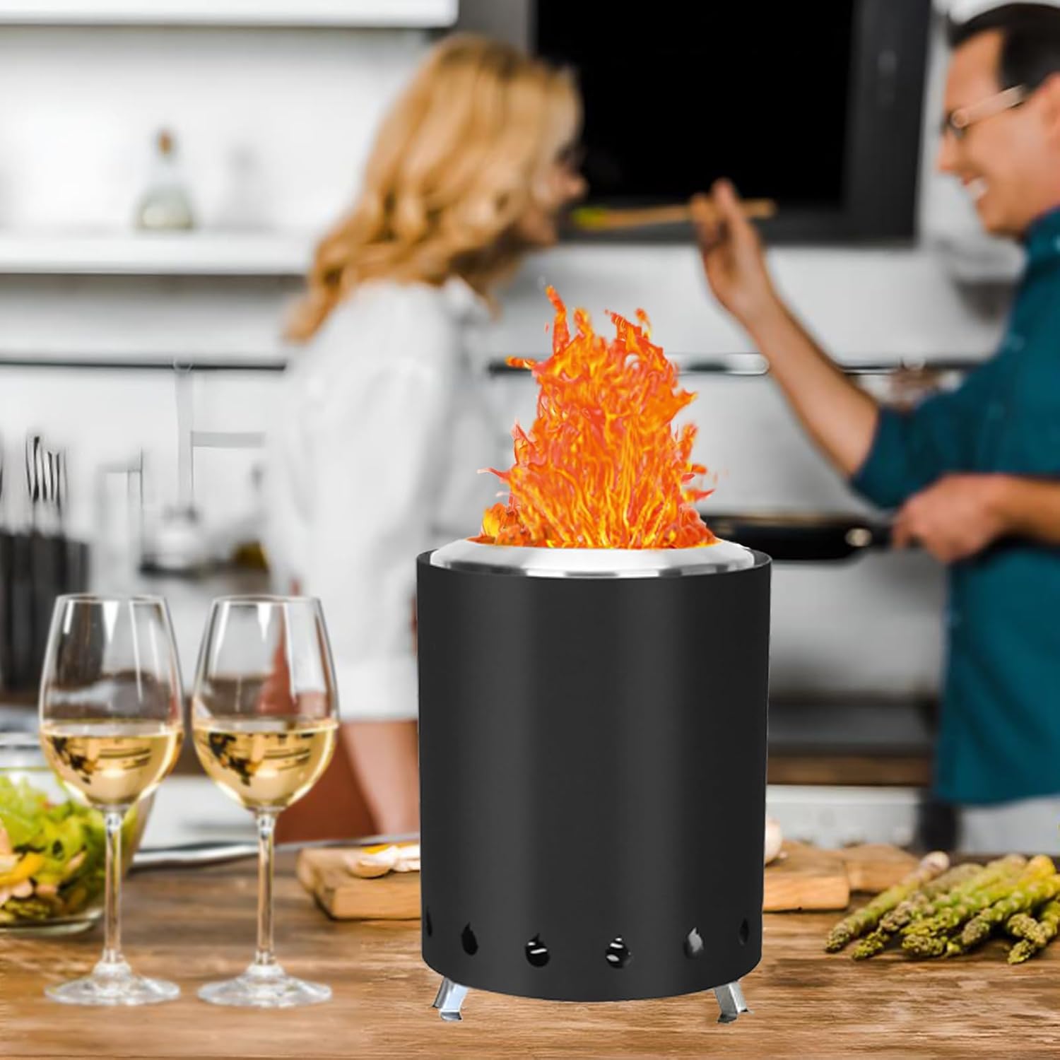 Table Top Mini Fire Pit with Stand and Carry Bag, Smokeless Portable Stainless Steel Fire Pit for Outside Patio and Camping