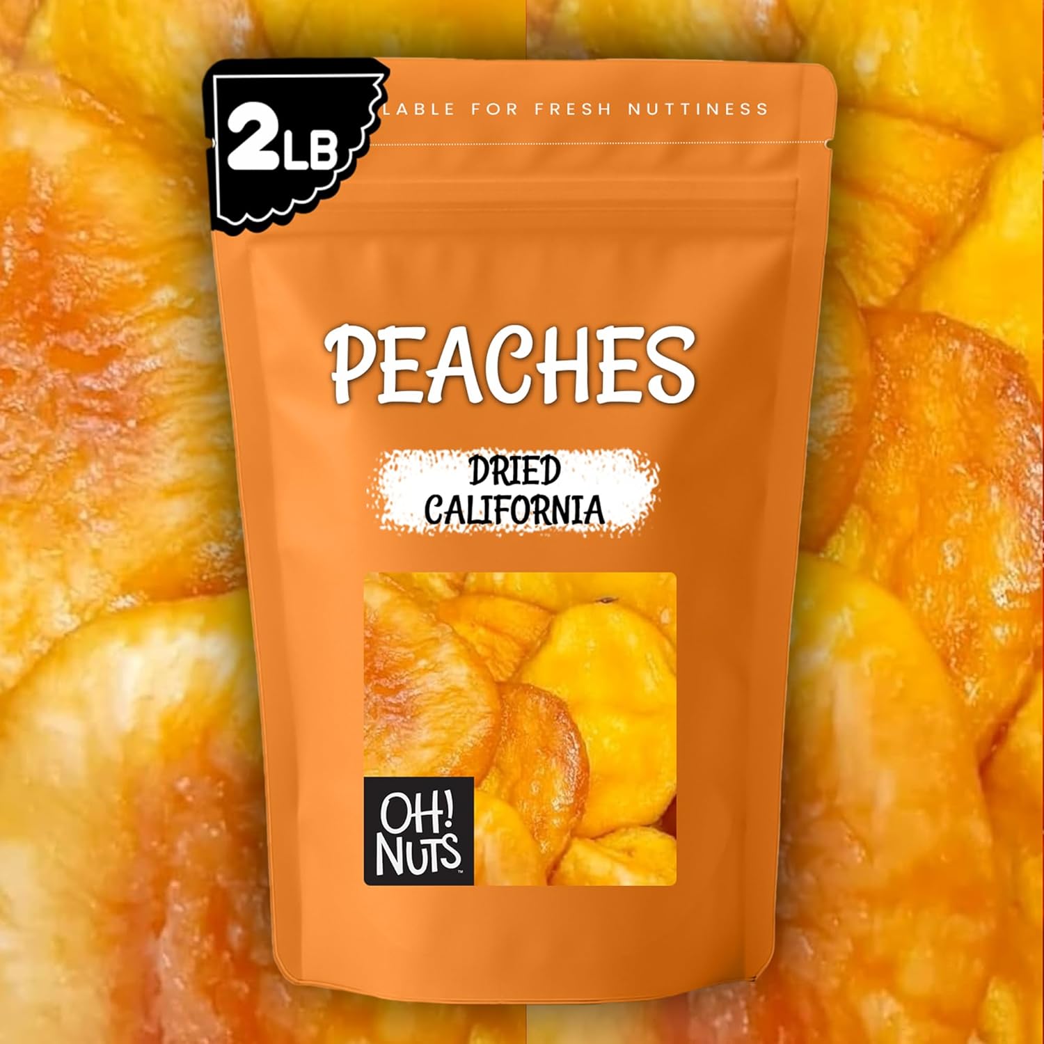 Oh! Nuts Dried Peaches California - 2 LB - Dried Fruit Slices - No Sugar Added - Packed in New York Zip-Seal Bag for Exceptional Freshness