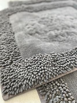 Pamukkent Süper Emici 2'li%100 Pamuk Ultra Lüks Banyo Paspası Seti 60x100 cm ve 50x60 cm (Antrasit)