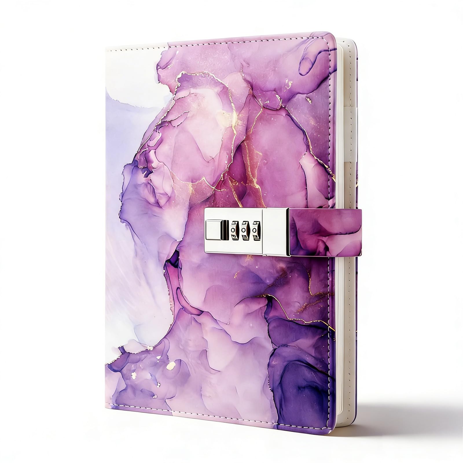 Flhlxzm Secret Diary with Lock for Girls, A5 Teenage Girls Leather Lockable Notebook Password Locked Journals Cute Purple Journal Notebook for Ages 8-18 Girls Birthday Gifts