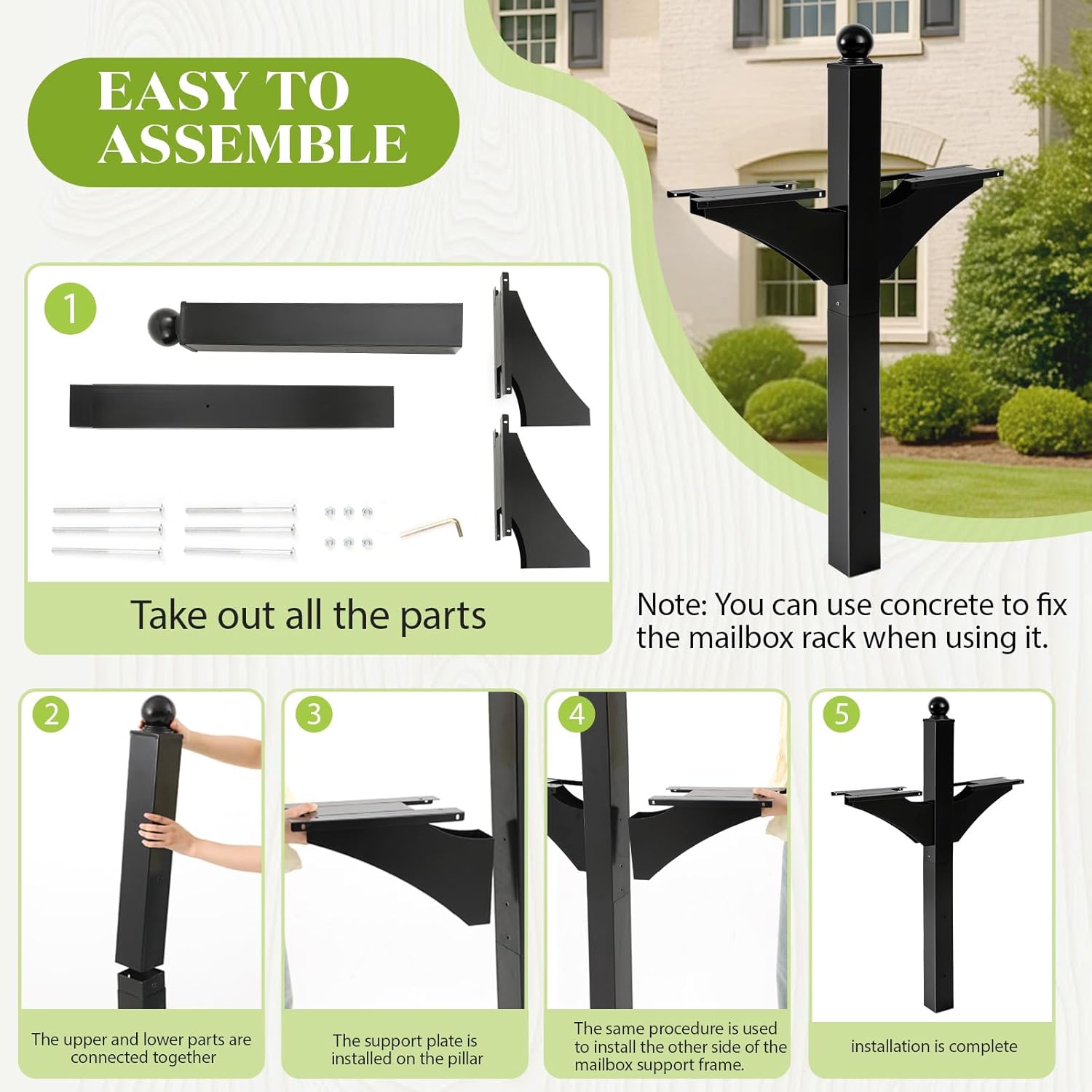 Colingmill Double Mailbox Post for 2 Mailboxes, Heavy Duty Iron Mailbox Stand for Duplex & Multi Family Homes, Outdoor Post Mount for 2 Houses, Easy Install (Mailboxes Not Included)