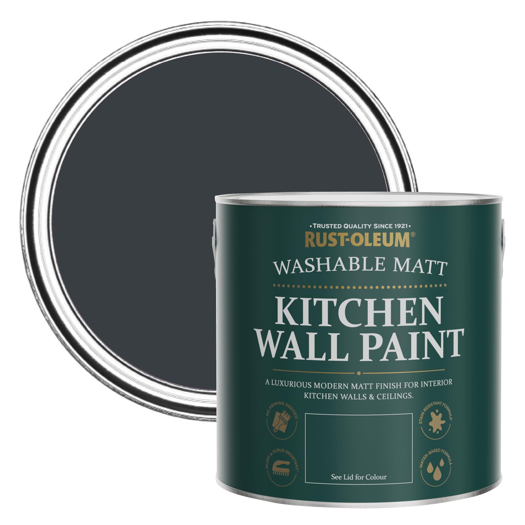 Rust-Oleum abwaschbare matte, geruchsarme dunkelgrau Küchenwandfarbe - Anthrazit (Ral 7016) 2,5 Litres