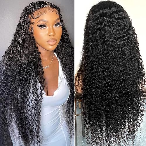 Miniatura 2 de SYHGK Pelucas de cabello humano ondulado profundo de 13 x 6 pulgadas, pelucas de cabello humano con encaje frontal transparente HD y rizado