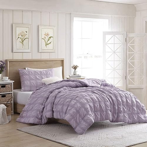 Miniatura 1 de Swift Home Juego de edredón de sirsaca ligero de 3 piezas, lavable a máquina, lila, matrimonialqueen
