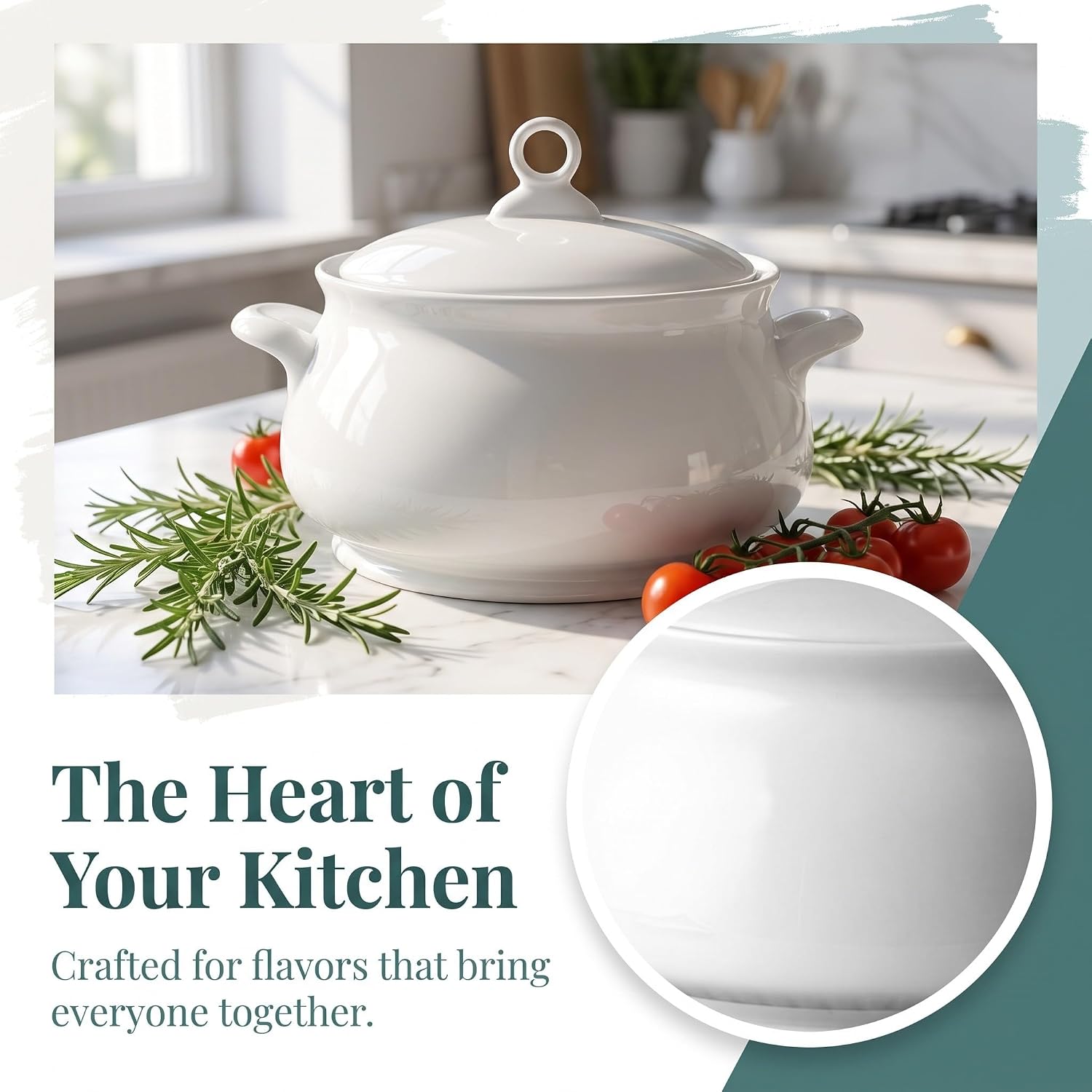 Ipetboom Ceramic Soup Tureen with Lid, 2900ml/3qt, Porcelain Serving Bowl