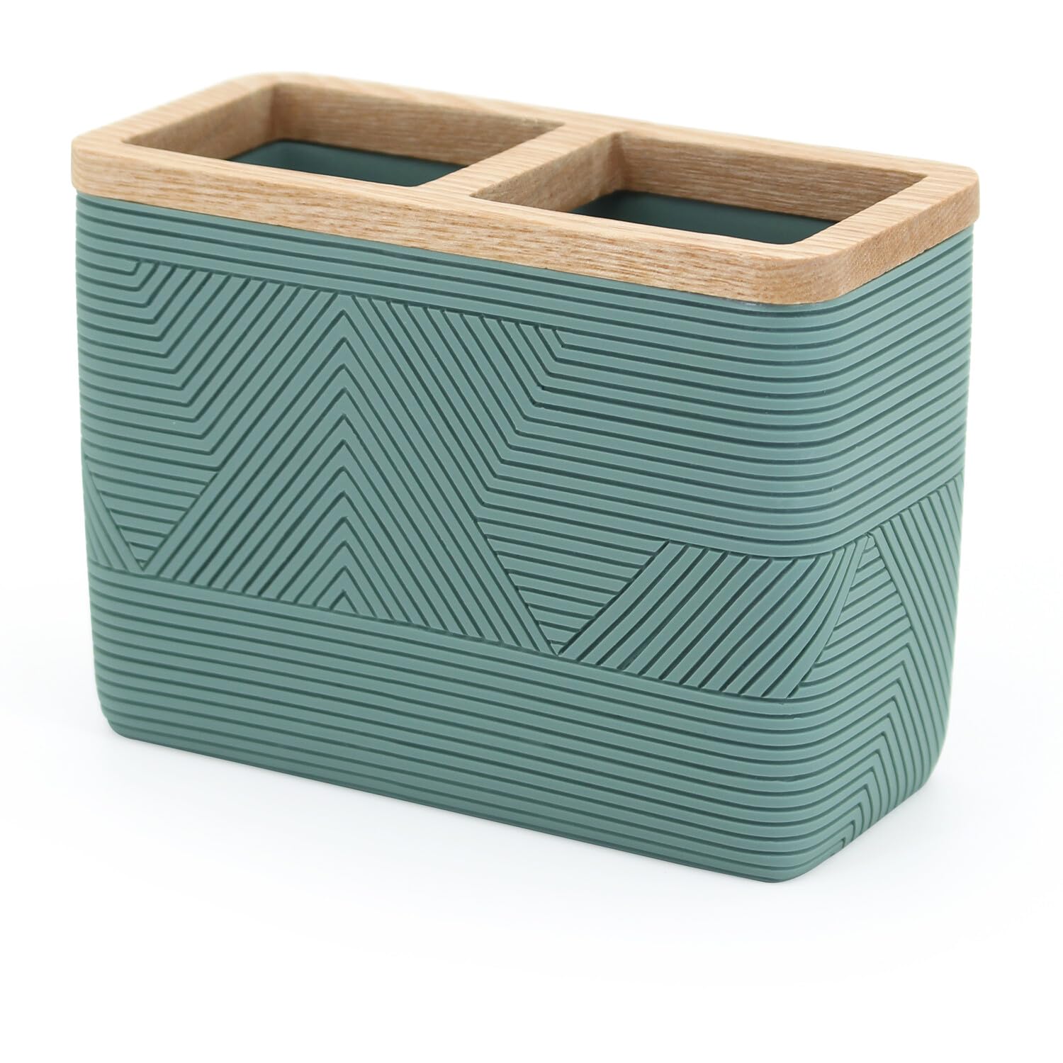 New Sage Toothbrush Holder – Modern Geometric Design Accents – Dual Compartment Bathroom Organiser in Sage Green – Style N-02 (Toothbrush Holder)