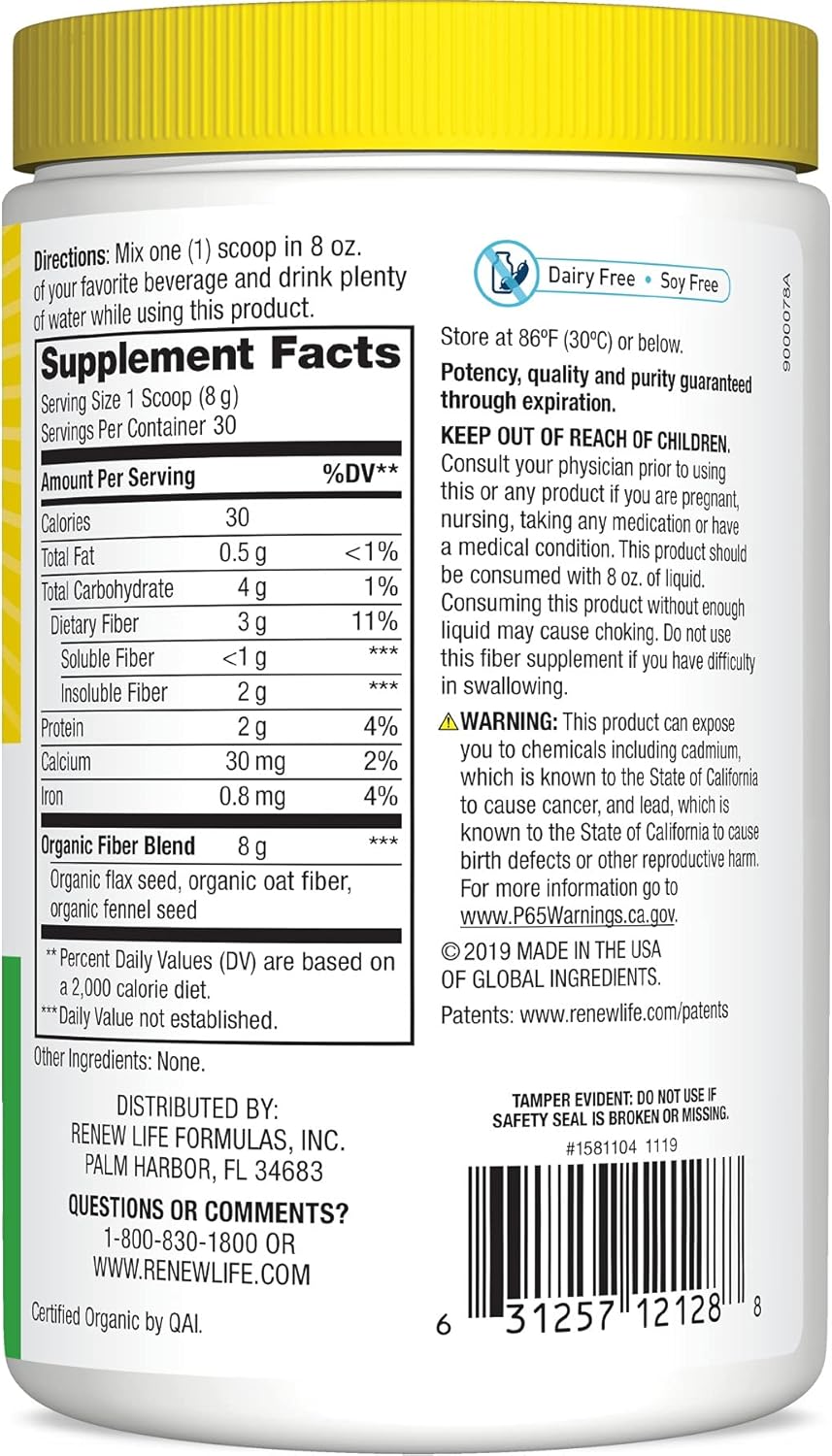 Renew Life Adult Daily Digestive Organic Prebiotic Fiber, Fiber Powder, 8.5 oz. (Package May Vary) (Package May Vary) : Health & Household
