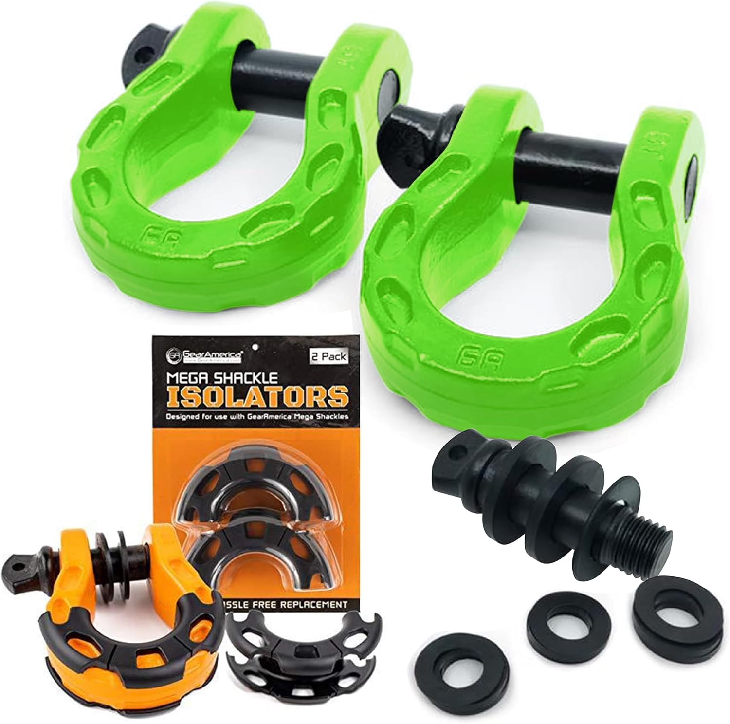 GearAmerica Mega Shackles Green (2PK) + Mega Shackles Isolators (2PK)